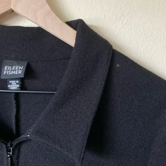 Eileen Fisher 100% Wool Zip Up Jacket Large in Black - Picture 2 of 10